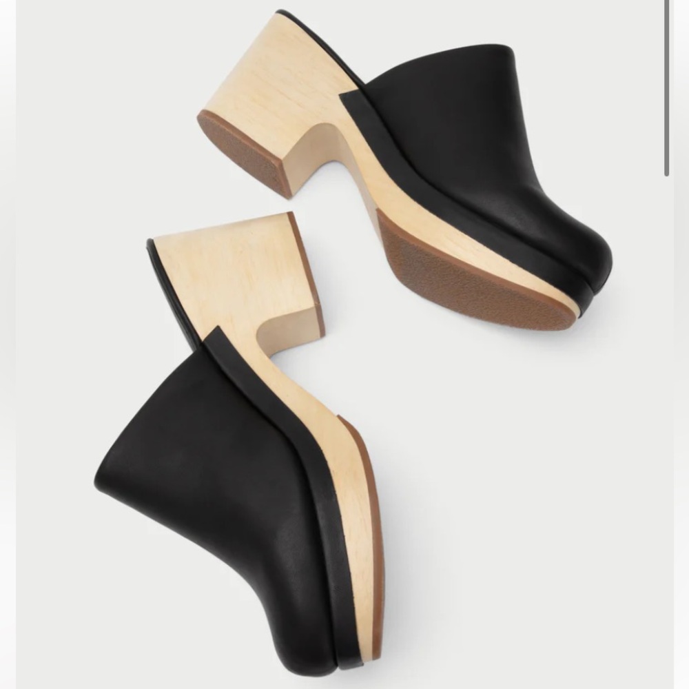 Rachel Comey Black Patented Leather Wood-Platform Clogs